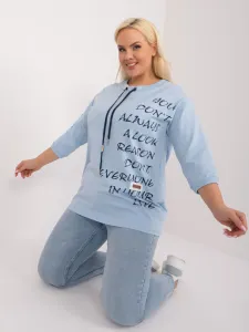 Light blue plus size blouse with 3/4 sleeves
