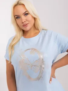 Light blue women's blouse plus size with short sleeves
