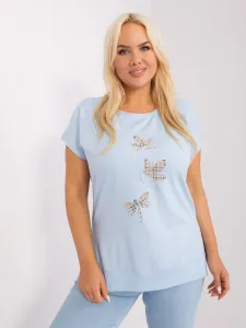 Light blue women's plus size blouse with appliqués
