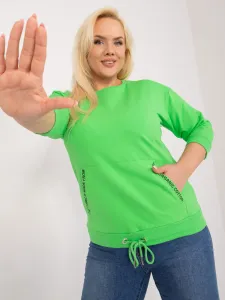 Light green plus size cotton blouse with lettering