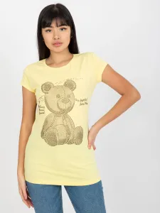 Light yellow fitted T-shirt with teddy bear application #6305957