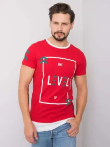 Men's red T-shirt with print #4754741