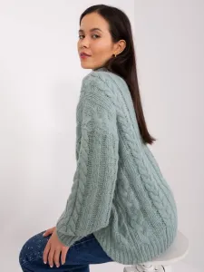 Mint sweater with cables and cuffs