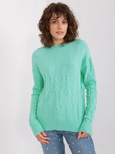 Mint women's sweater with cables and wool