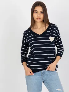 Navy and white blouse with V-neck by BASIC FEEL GOOD