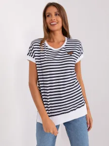 Navy blue and white striped casual blouse