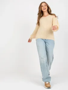 OCH BELLA beige fluffy classic sweater with wool