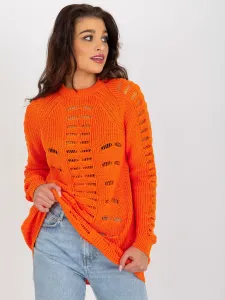 Orange openwork oversize sweater with wool
