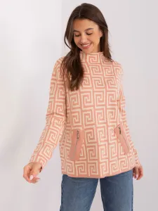 Peach-beige women's sweater with zippers