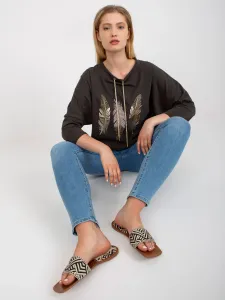 Plus-size khaki blouse with appliqué and print