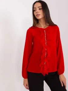 Red formal blouse with round neckline #8077174