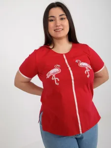 Red women's T-shirt larger size with patches