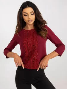 Short burgundy formal blouse with 3/4 sleeves