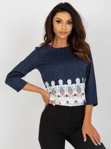 Short dark blue formal blouse with 3/4 sleeves