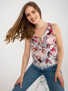 Sleeveless white-pink blouse with print