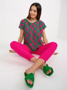 SUBLEVEL blouse with round neckline with green print