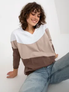 White and brown women's basic sweatshirt with neckline