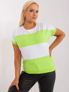 White and light green basic plus size ribbed blouse