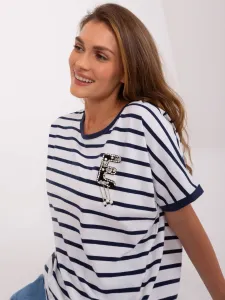 White and navy oversize striped blouse