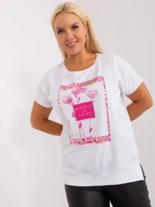 White and pink blouse with round neckline plus size