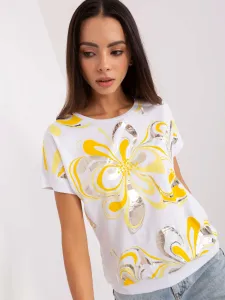 White and yellow blouse with glossy print #8025122