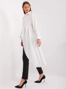 White asymmetrical shirt with ruffles and collar