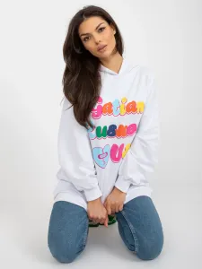 White long sweatshirt with print and pockets