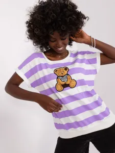 White-violet striped blouse with teddy bear