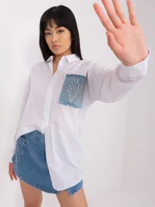White women's oversize shirt with patches