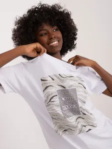 White women's T-shirt with appliqué and print