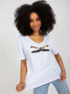 White women's T-shirt with sequined application