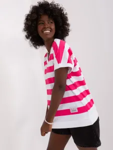 Women's basic white and fuchsia striped blouse