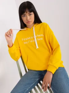 Women's dark yellow kangaroo sweatshirt with inscription #7404439