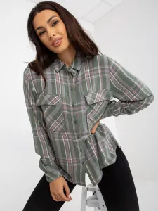 Women's khaki checkered shirt with pockets
