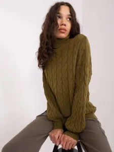 Women's khaki turtleneck sweater with cuffs