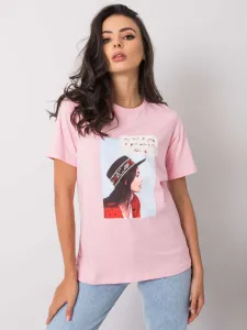 Women's pink T-shirt with print #4746049