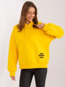 Yellow insulated oversize sweatshirt with a hood and inscription