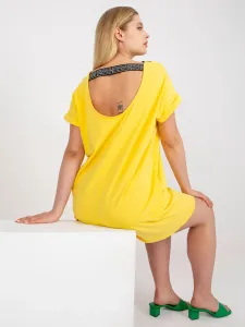 Yellow long blouse of larger size with V-neck