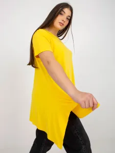 Yellow monochrome blouse of larger size with short sleeves
