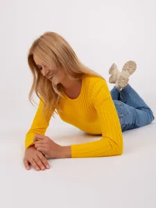 Yellow ribbed classic sweater with viscose