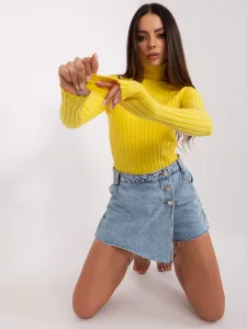 Yellow women's ribbed sweater with turtleneck
