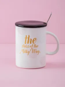 Ecru mug with spoon and lid