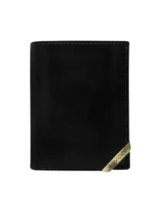 Vertikálna pánska peňaženka so zlatým akcentom, prírodná lícová koža - Rovicky #5348934