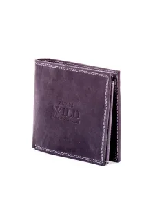 Black leather wallet for men with stitching