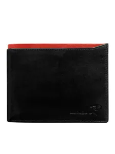 Men's black horizontal open wallet with red inset