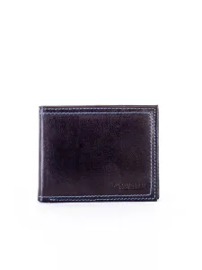 Men's black leather wallet with elegant blue trim