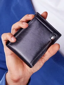 Men's black wallet made of genuine leather with embossing