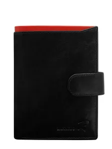 Men's vertical black leather wallet with red inset