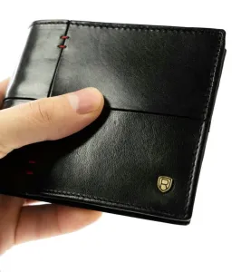 Horizontálna pánska peňaženka s červeným prešívaním, prírodná lícová koža - Rovicky