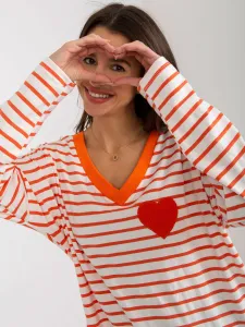 Orange-white loose striped blouse with neckline